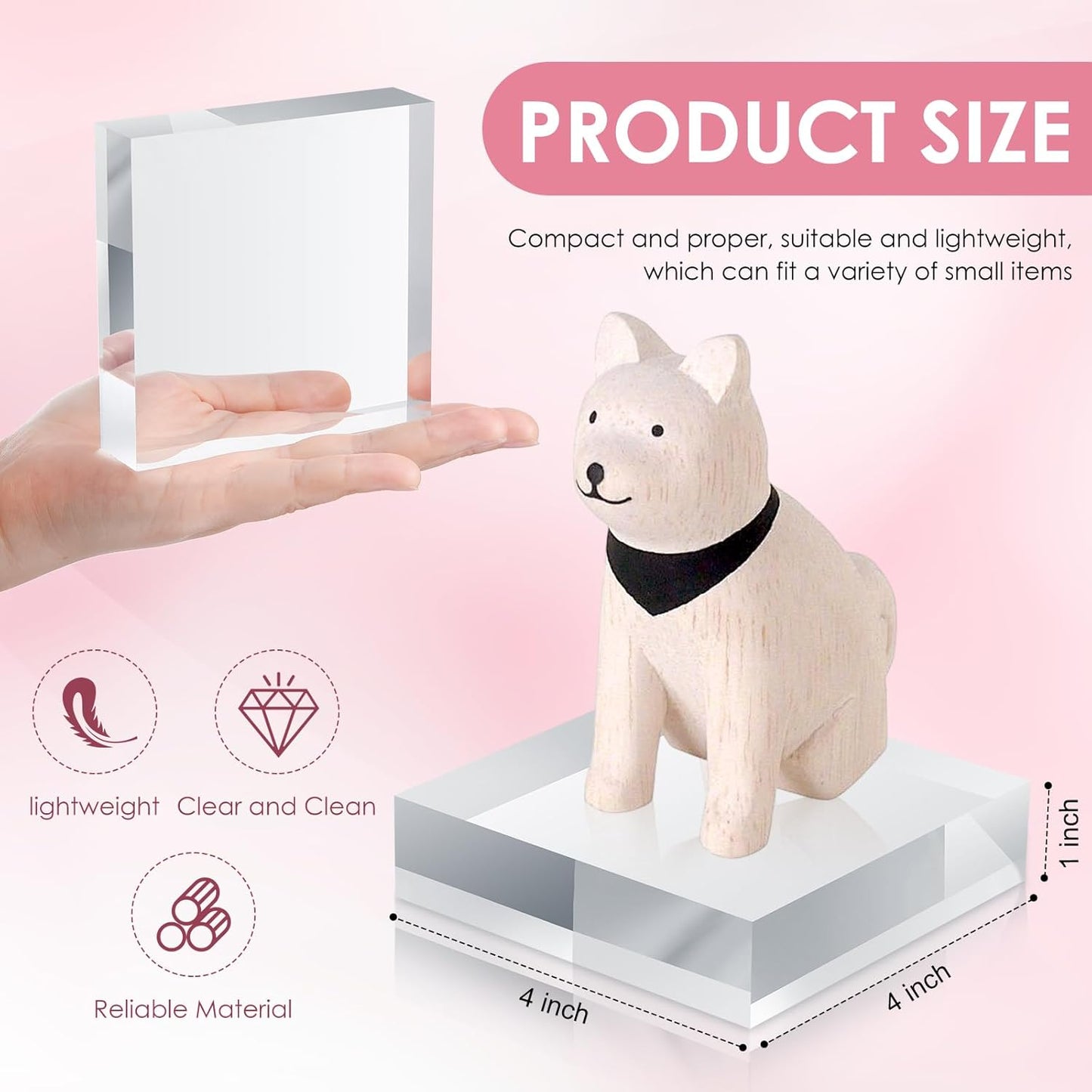 Remerry 8 Pieces Acrylic Display Block 4 x 4 x 1 Inch Clear Polished Acrylic Square Display Cube Block Stand Holder for Rings Jewelry Ornaments