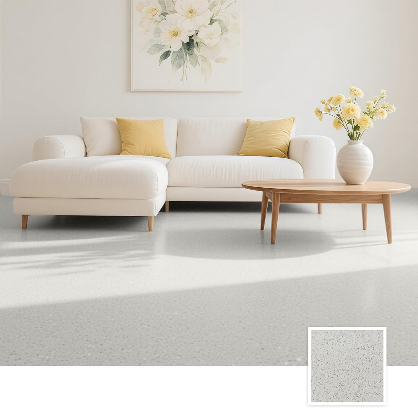 Epoxy Colored Sand Floor Paint, Epoxy Floor Paint High Gloss Marble Effect Coating for Indoor and Outdoor, Wear-resistant and non-slip Self-leveling Coating Yellow 105OZ(3KG)