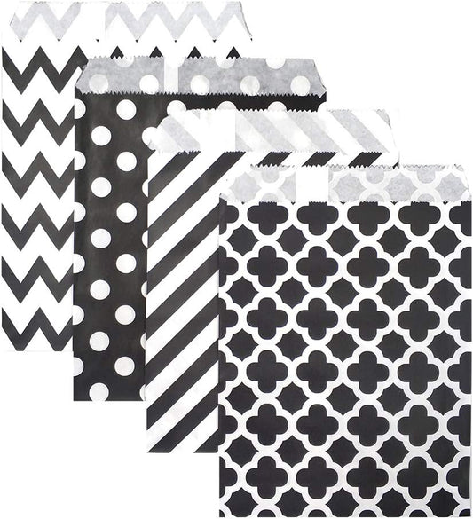 KEYYOOMY 200 Pcs Black Candy Buffet Bags - Small Polka Dot Paper Treat Bags for Wedding & Birthday Party (5 x 7 inch)