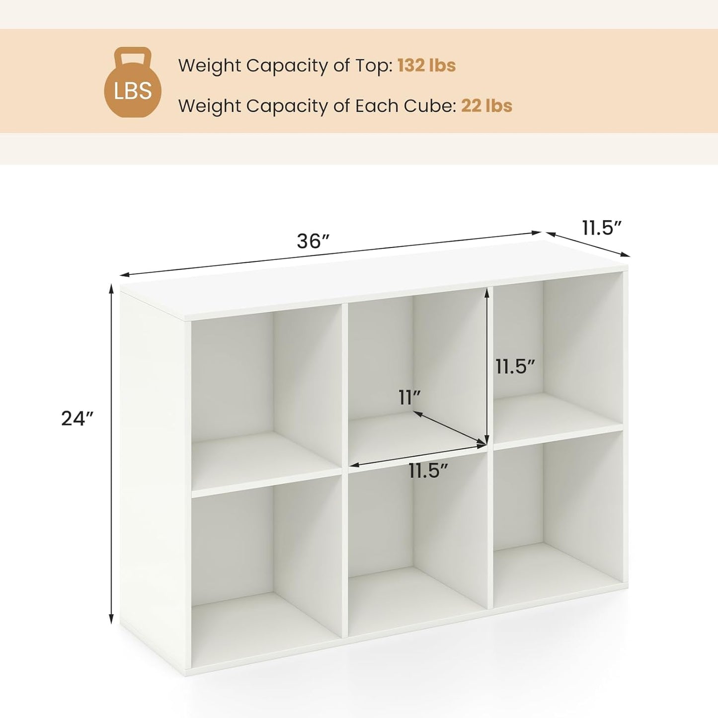 Giantex 6-Cube Bookcase, 3-Tier Cubby Bookshelf, Horizontal Vertical Display Rack with Anti-Tipping Kits, Modern Storage Organizer Shelf Unit for Bedroom, Living Room, Study Room, White