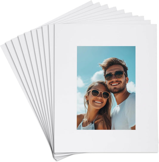 uxcell 10Pcs Picture Mats, 8 x 10 Mat Board Center for 5 x 7 Pictures Acid Free White Core Bevel Cut Frame Mattes for Display Art Measuring, White