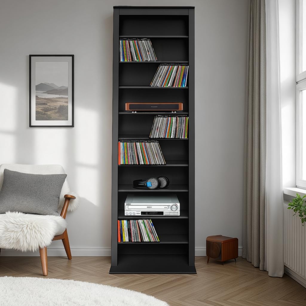 Prepac Narrow Cabinet Media Storage, Slim Barrister Tower, Black