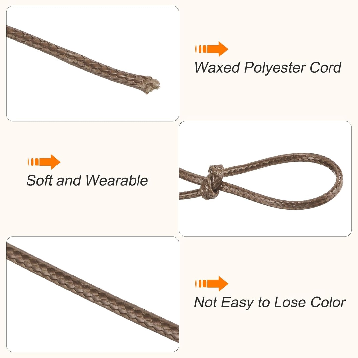 MECCANIXITY Waxed Cord 3mm Waxed Polyester Cord 44 Yard Wax String for Bracelet Making, Necklaces, Beading, Jewelry Making and DIY Crafts(Brown)