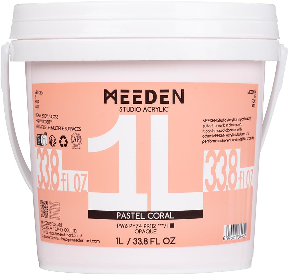 MEEDEN Pastel Coral Acrylic Paint: 1 L /33.8 oz Heavy Body Gloss Pink Paints for Canvas Crafts Art Painting