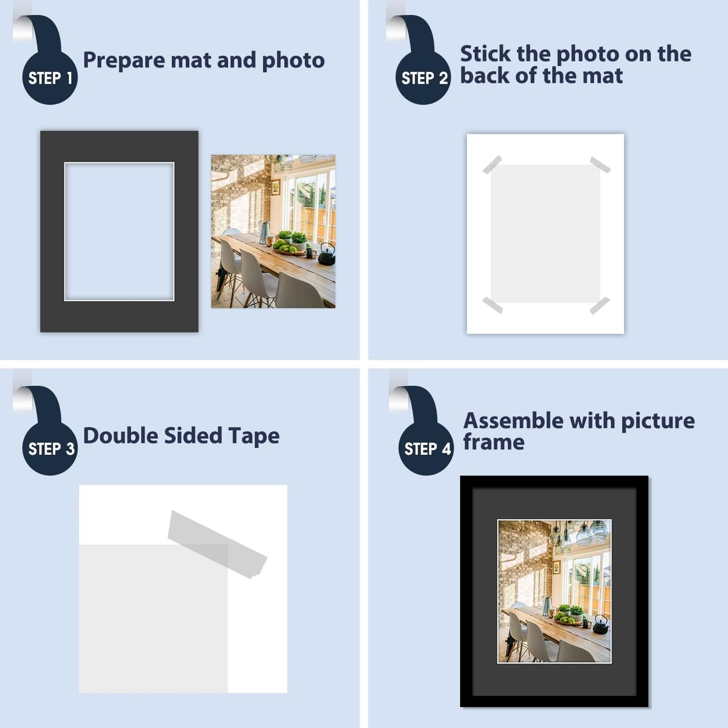 MBC Mat Board Center, Pack of 5, 11x14 for 8x10 Black Photo Picture Mat - Acid Free, 4-ply Thickness, White Core - for Pictures, Photos, Framing