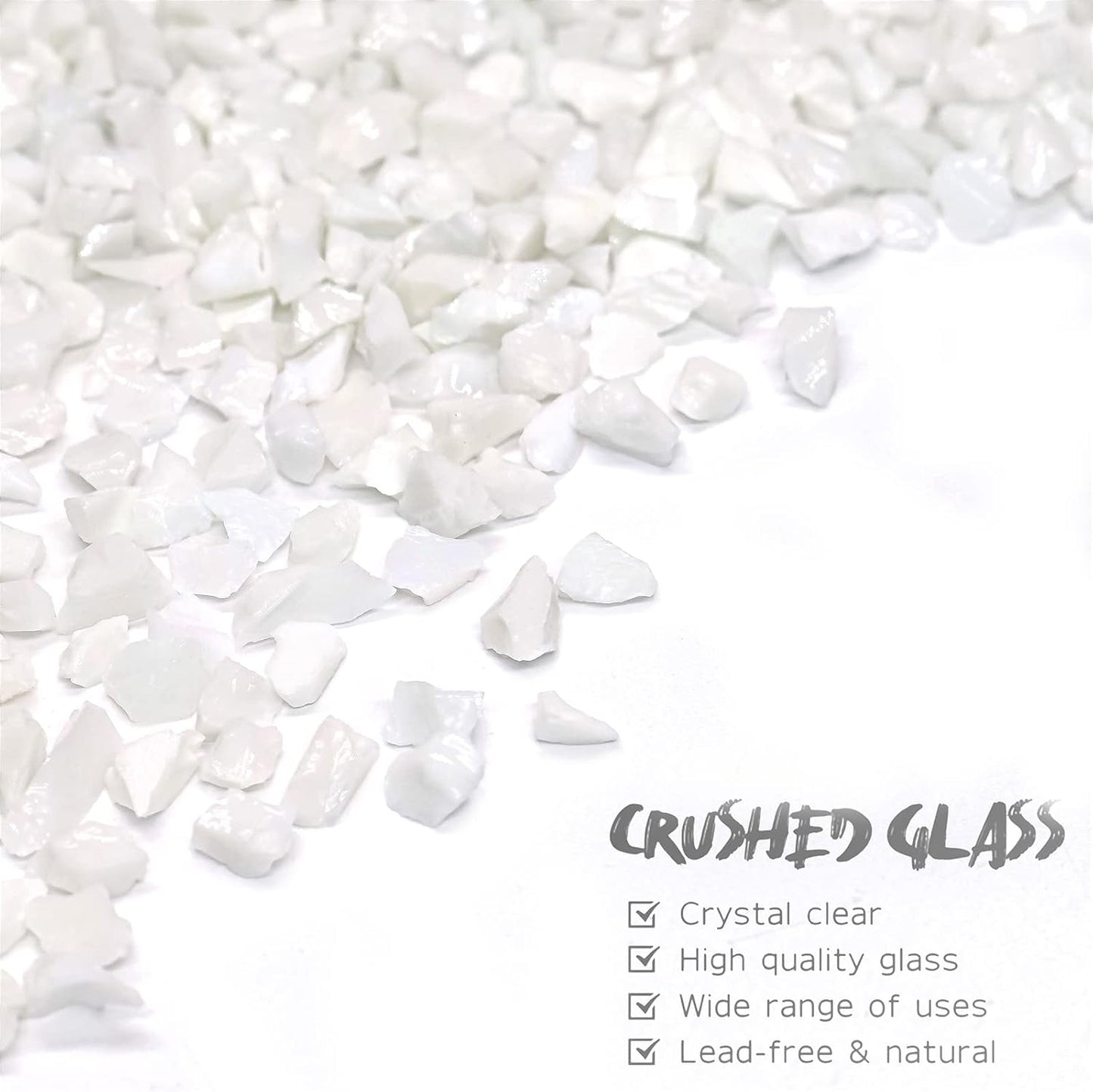 Crushed Glass for Resin Art - 3-6mm White Porcelain, 1.5lb | Broken Glass Pieces for Crafts, Vase Filler & Fire Pit Media | Decorative Stones