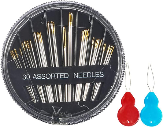 Eketirry Premium Hand Sewing Needles，30-Count Assorted Needles for Sewing Repair, 6 Different Sizes Sewing Needles with 2 Threaders (Black,1)