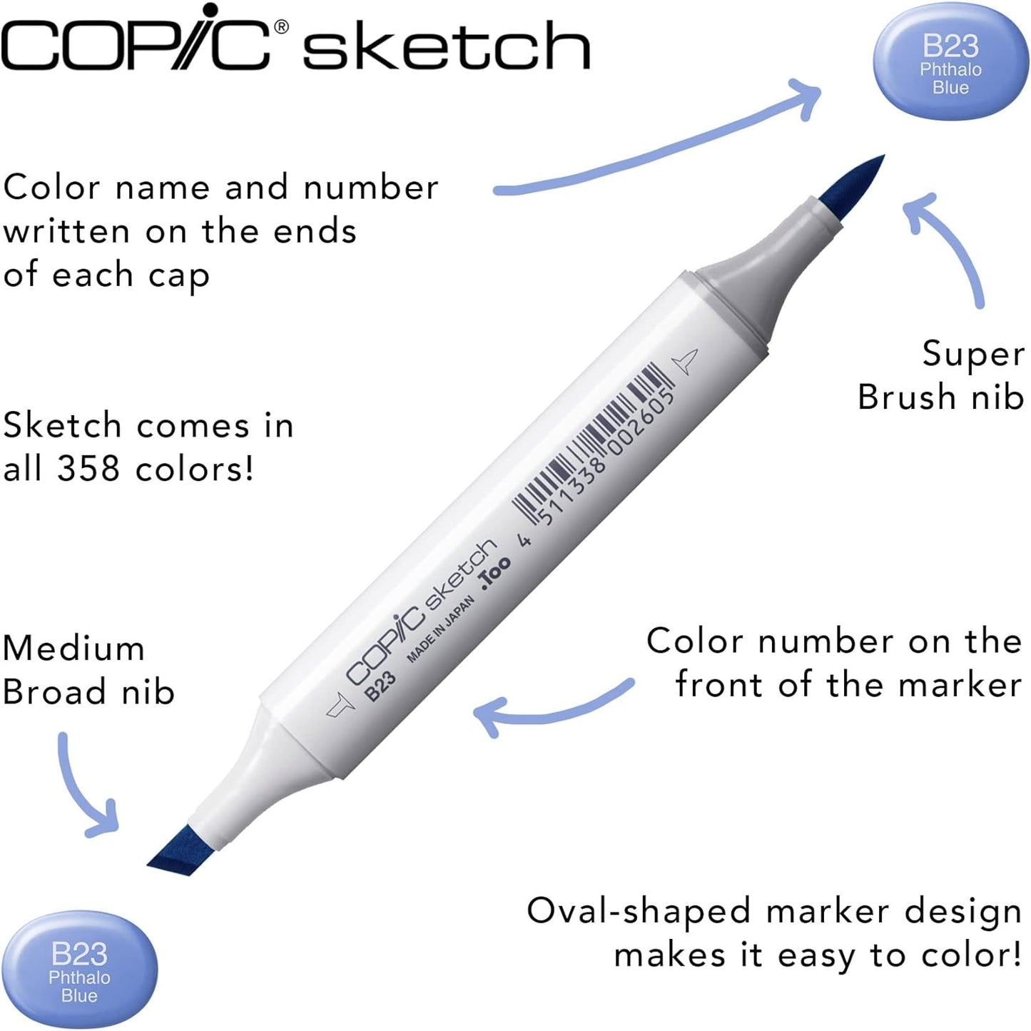 Copic Sketch, Alcohol-based Markers, 3pc Set, Color Fusion #6, Blue