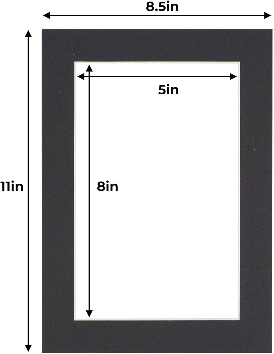 5.5x8.5 Mat for 8.5x11 Frame - Precut Mat Board Acid-Free Black 5.5x8.5 Photo Matte For a 8.5x11 Picture Frame, Premium Matboard for Family Photos, Show Kits, Art, Picture Framing, Pack of 25 Mats