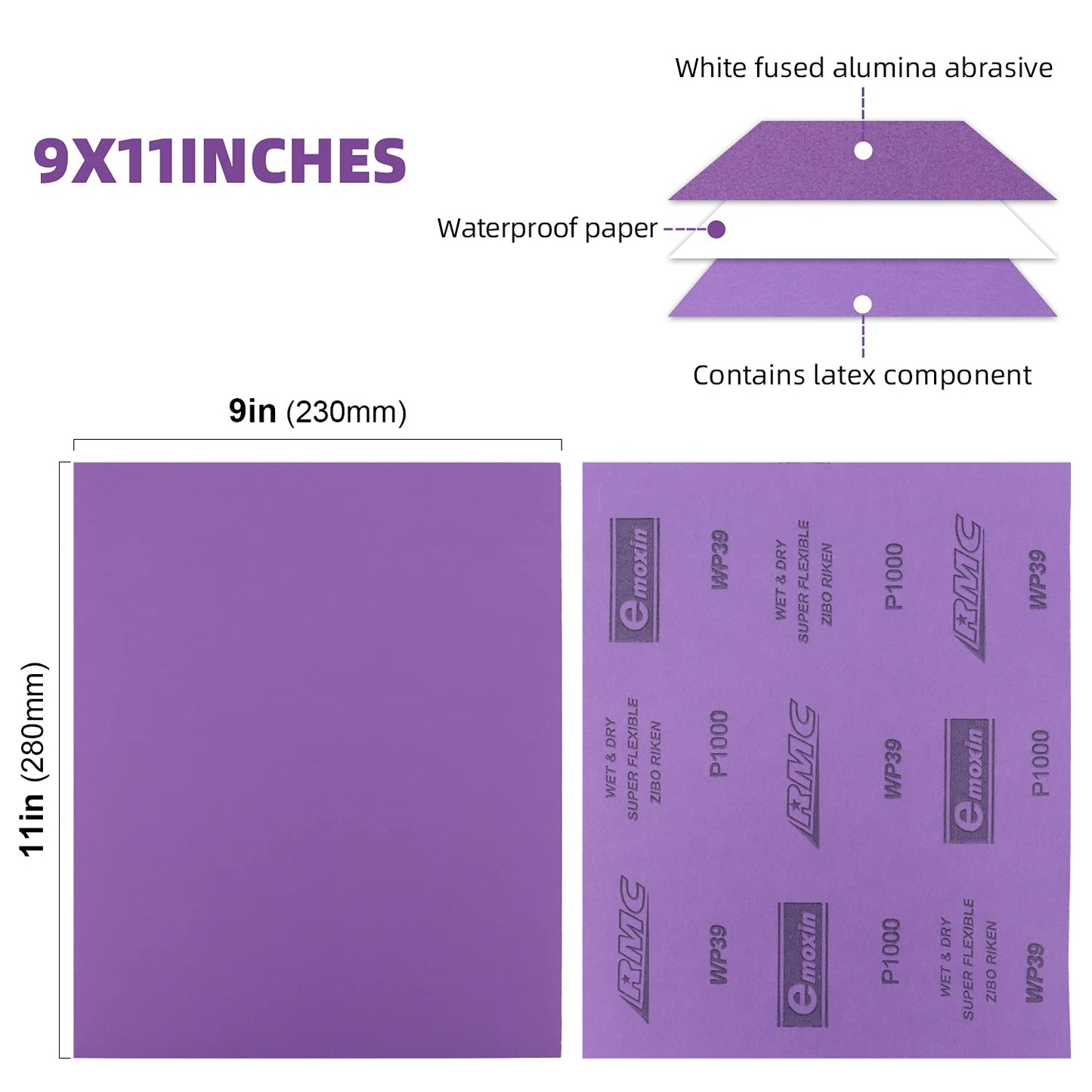 Sandpaper 1000 Grit 20 PCS, Wet Dry Sanding Sheets 9 x 11 Inch, Purple Alumina Abrasive Sand Paper for Wood, Metal, Drywall, Resin, Automotive Sanding, Polishing, Grinding, by POLIWELL