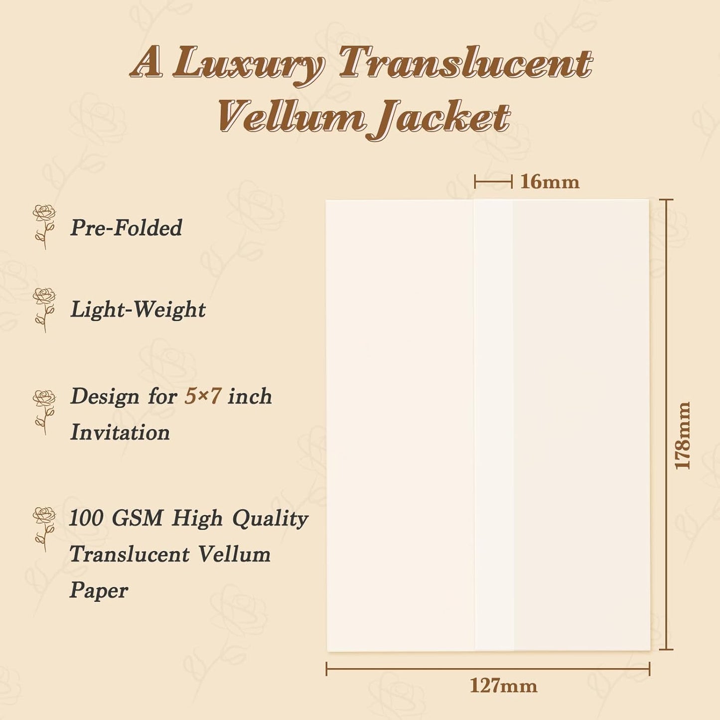 30 Pack Pre-Folded Vellum Jackets for 5x7 Invitations, Translucent Vellum Paper 5x7 Jackets, 100GSM Wedding Invitations Wraps, Envelope Liners for Birthdays, Baby Showers