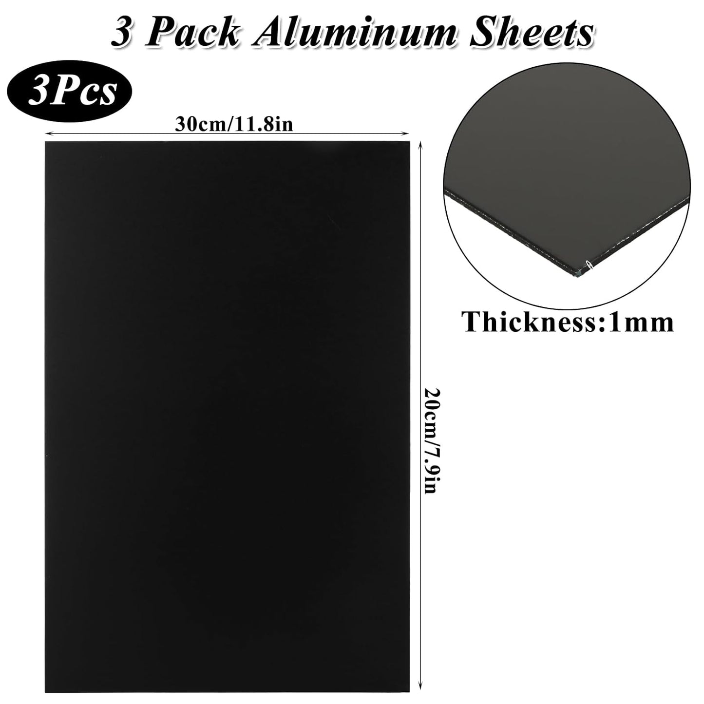 CYEAH 3 Pcs Anodized Aluminum Sheets Metal, 11.8 x 7.8 inch Metal Plates Engraving Blanks, 1 mm Thin Black Aluminum Plates Engraving Blanks for Laser Engraving, Crafting, Decoration