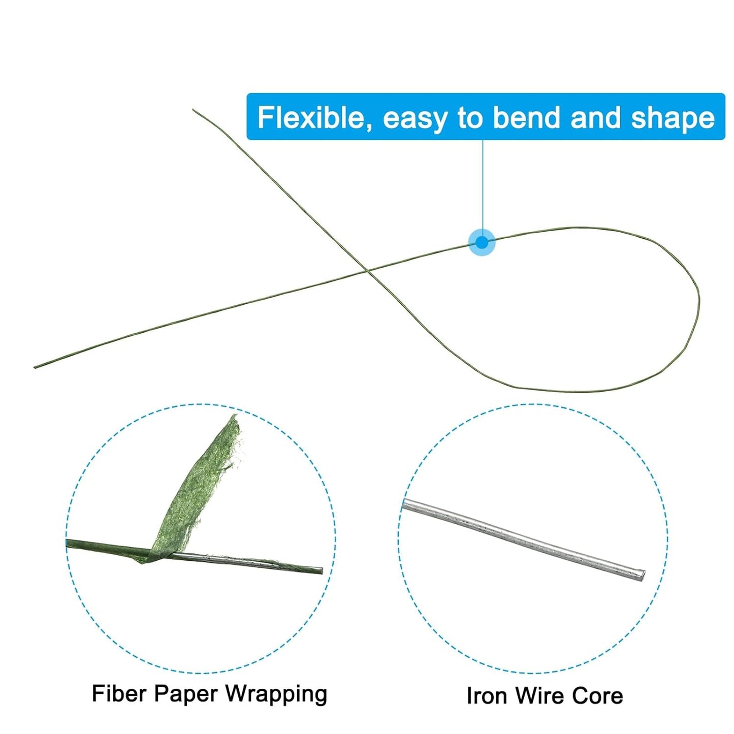 PATIKIL 28 Gauge 16" Floral Stem Wire, 100 Pcs Paper Wrapped Iron Artificial Flower Stem Accessories for DIY Bouquet Stem and Craft Decoration, Dark Green