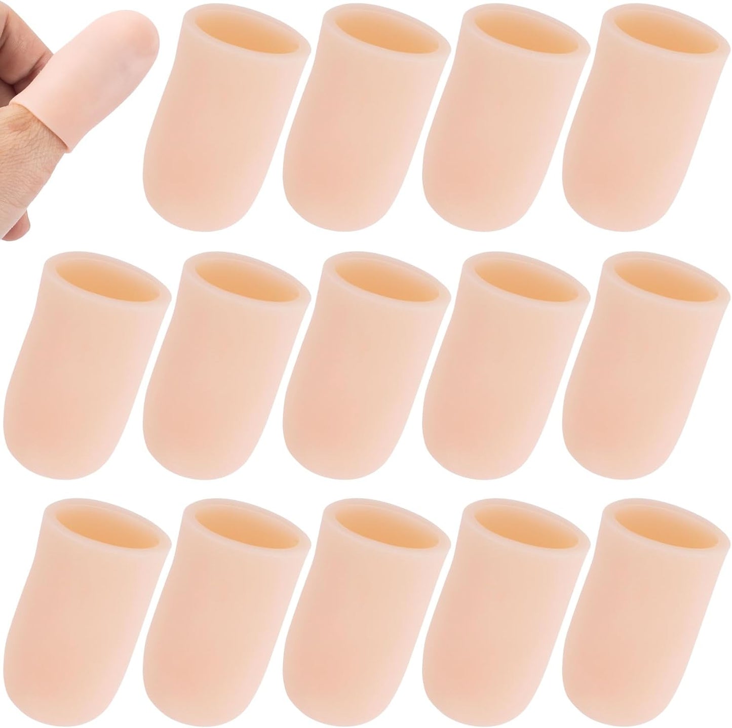 PAGOW 14pcs Gel Finger Cots/Covers, Silicone Finger Protector Support, Finger Caps Finger Sleeves Thumb Protector for Finger Cracking Trigger Finger Arthritis Pain Relief (Beige, Small)