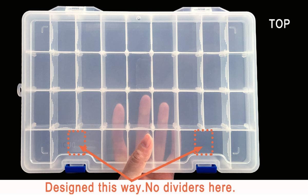 Qualsen Plastic Organizer Storage Box with Adjustable Dividers, Fishing Tackle Box and Bead Organizer Box for Jewelry, Beads, Earrings, Tools, Fishing Hooks, and Small Accessories（34 Grid x 2）