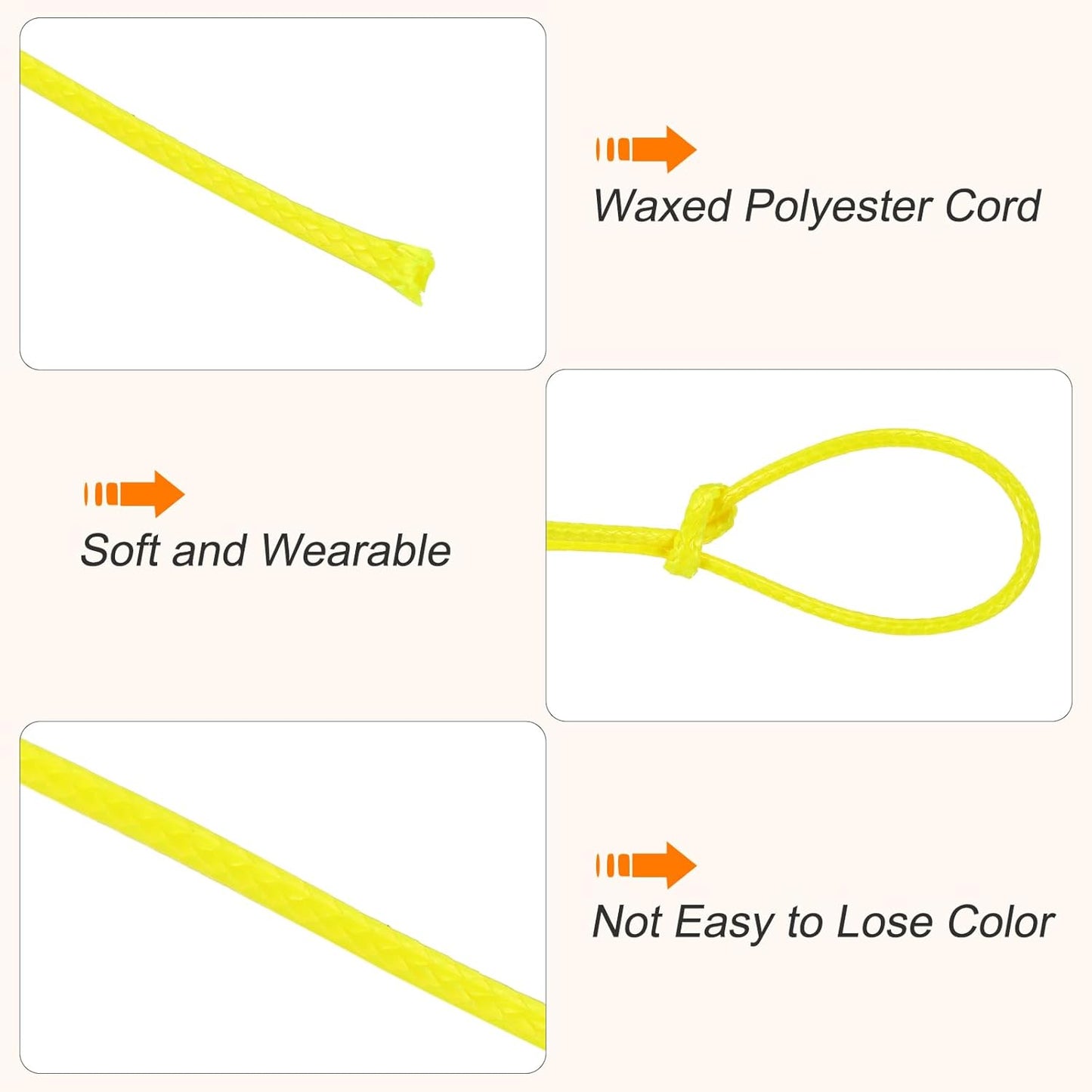 MECCANIXITY Waxed Cord 1mm Waxed Thread 87 Yard Wax String Leather Cord for Bracelet Making, Necklaces, Beading, Jewelry Making and DIY Crafts(Yellow)