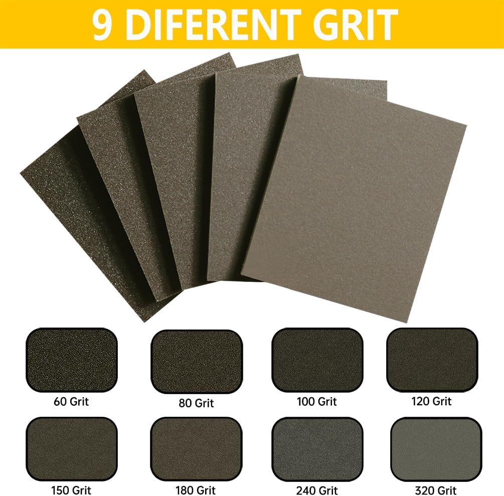 16PCS 120 Grits Sanding Sponge Medium Coarse Sanding Block, Washable and Reusable Wet Dry Sandpaper Sponge， Sander Sponges for Wood Drywall Metal Wood
