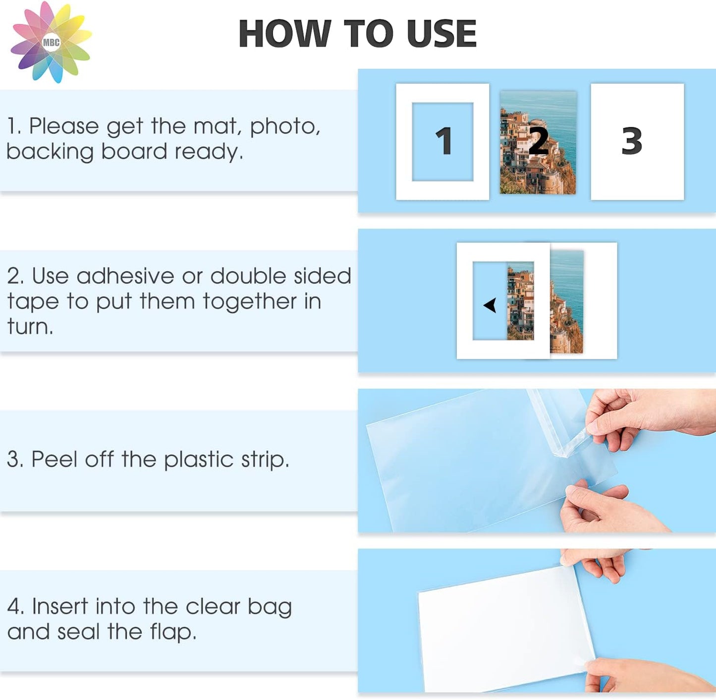Mat Board Center, Pack of 10, 16x20 for 11x14 White Picture Mat Sets - Acid Free, 4-ply Thickness, Bevel Pre-Cut White Core - Includes Backing Boards and Clear Bags - for Pictures, Photos, Framing