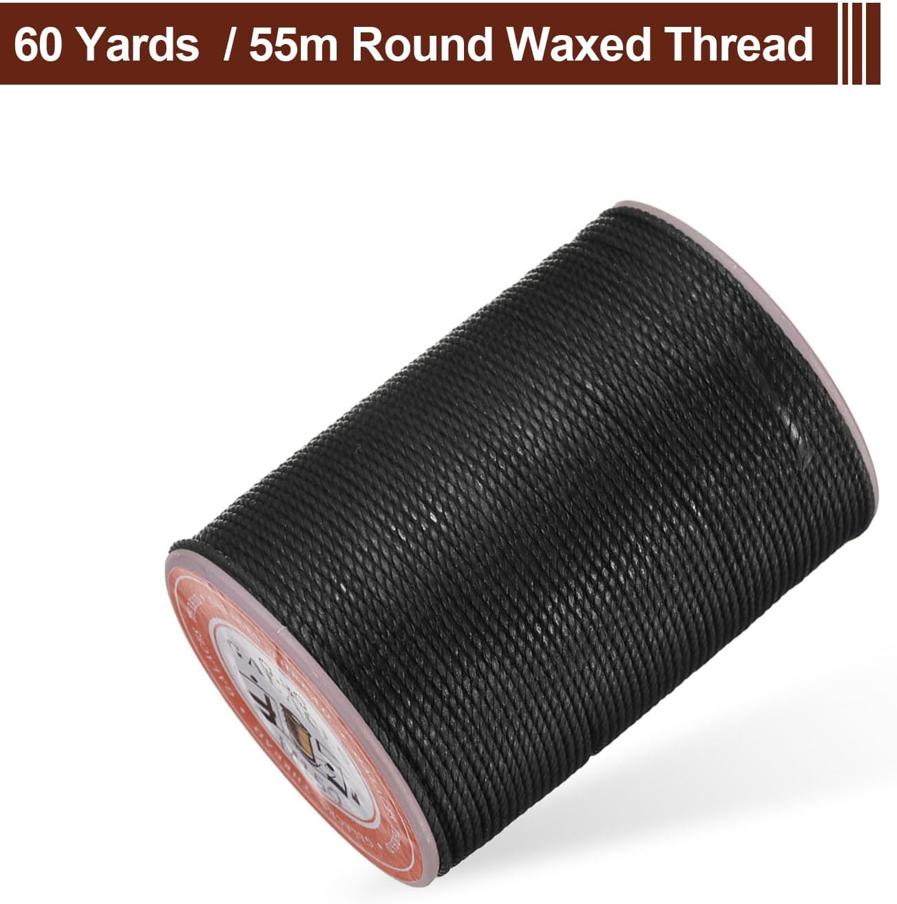 uxcell Round Leather Sewing Waxed Thread, 55m / 60 Yards Wax Polyester String, 0.8mm Waxed Stitching Cord for Leather Crafts, Bookbinding, Bracelets Braided, Black
