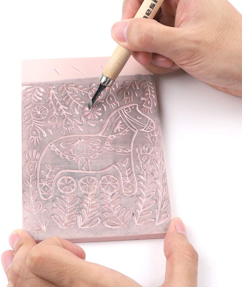 SGHUO 8pcs 4"x6" Rubber Carving Blocks, Soft Linoleum Block for Printmaking, Rectangle Linocut Blocks Stamp Carving Tools, Easy Cut Lino Blocks Crafts Making Kit (Pink)