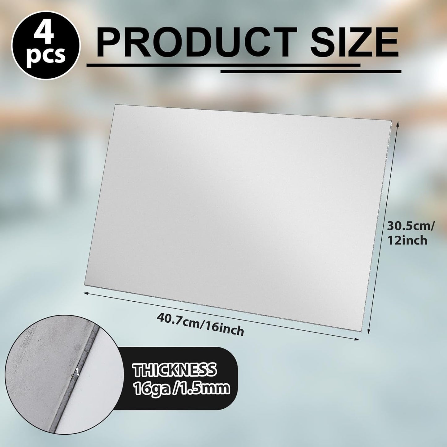 4 Pcs 16 x 12 Inch Mild Steel Sheet Cold Rolled 16 Gauge Metal Plate Weldable Metal Sheets for Professional Industrial DIY Use, Clean Surface Easy to Weld