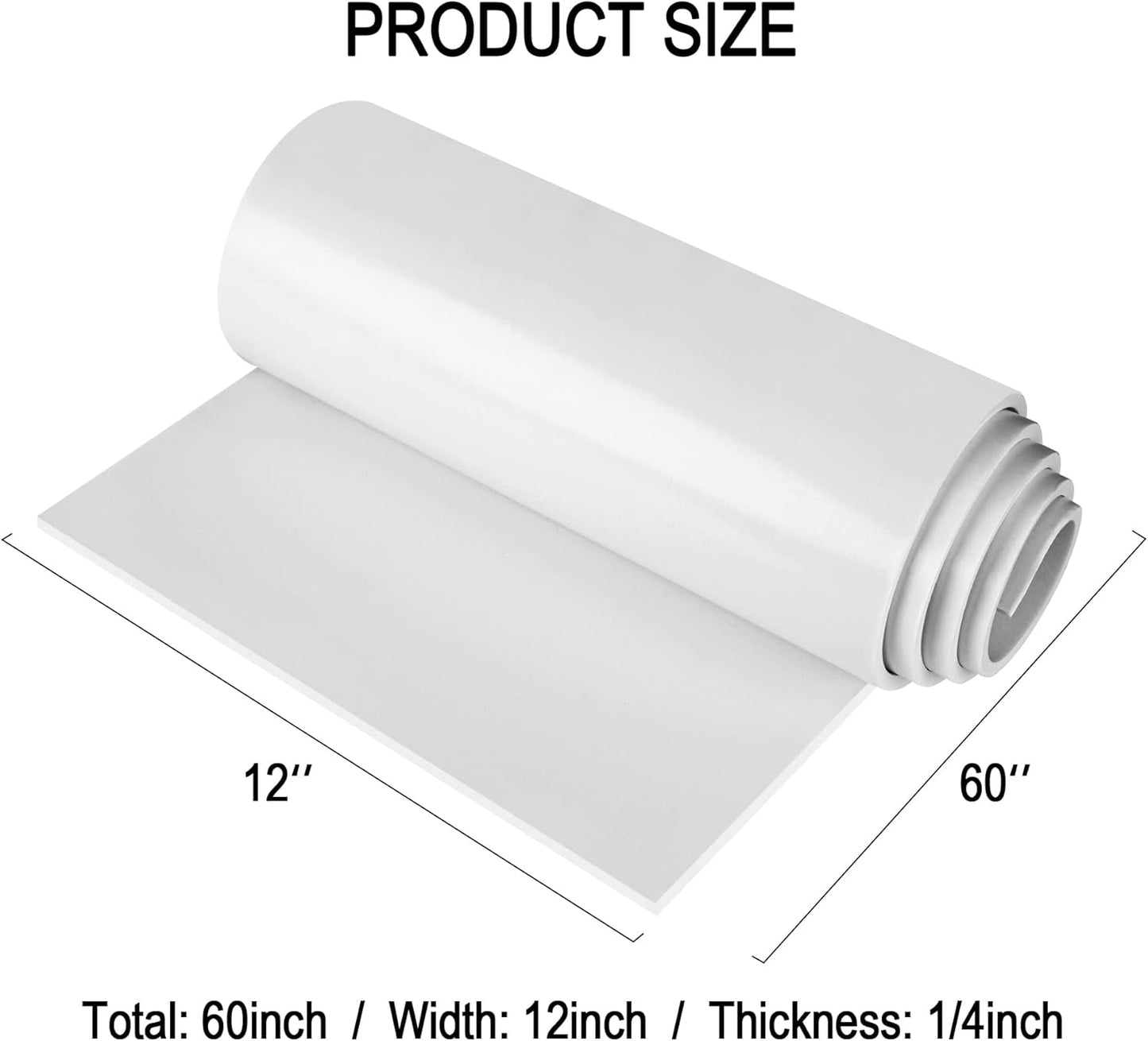 Neoprene Sponge Rubber Foam Sheets with Adhesive Backing, 12" x 60" x 1/4" White Foam Roll Insulation Board Soundproof Neoprene Mat, Great for Cosplay Padding, DIY, Gaskets, Costume, Crafts