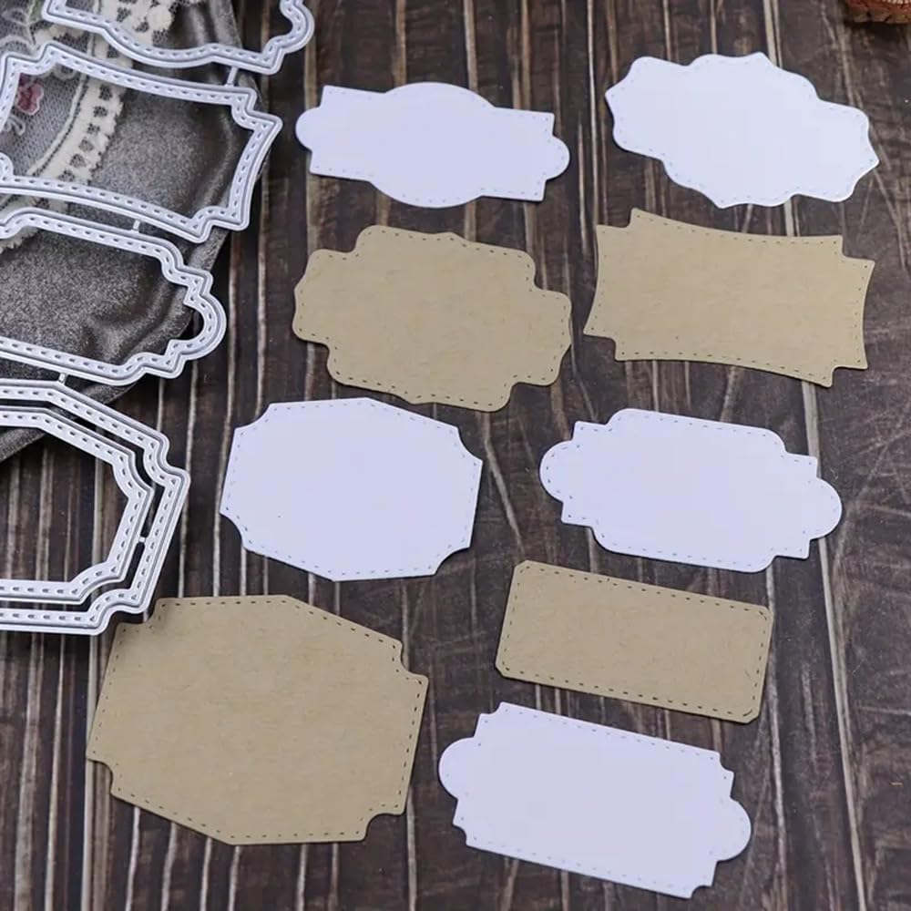 Mvchifay Cutting Dies for Card Making Metal Die-Cuts Scrapbooking Tool Hollow Frame DIY Craft Punch Template Embossing for Paper Album Decor (Various Labels-12.8x15.5cm)