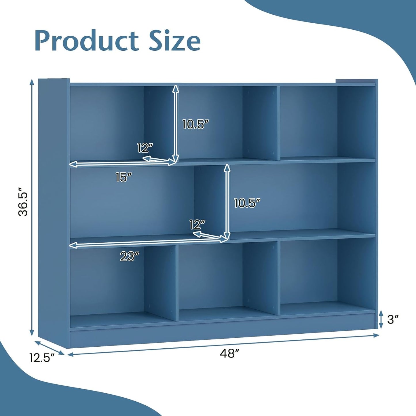 Giantex 8 Cube Bookcase, Freestanding 3-Tier Open Bookshelf, Modern Storage Display Cabinet, Wood Cube Storage Organizer for Living Room, Kid’s Room, Bright Blue