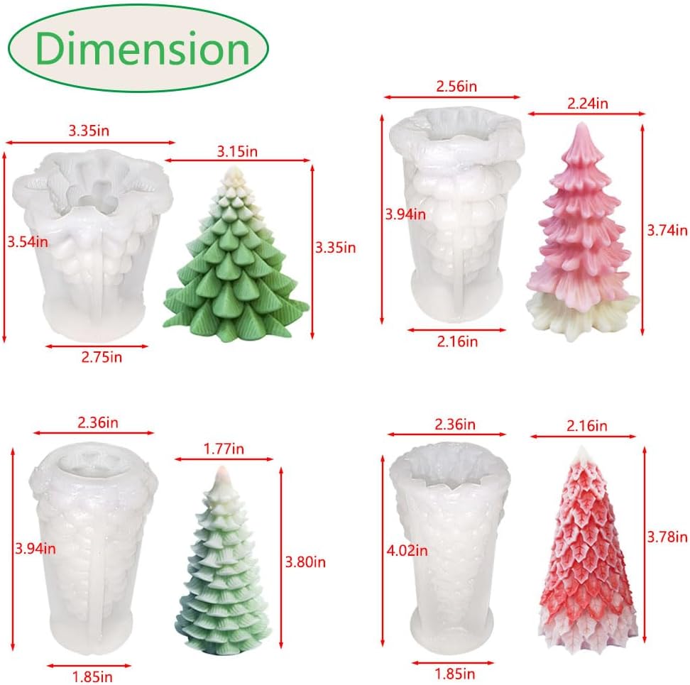 4PCS Christmas Tree Silicone Molds Kit - Resin & Wax Candle Soap Molds