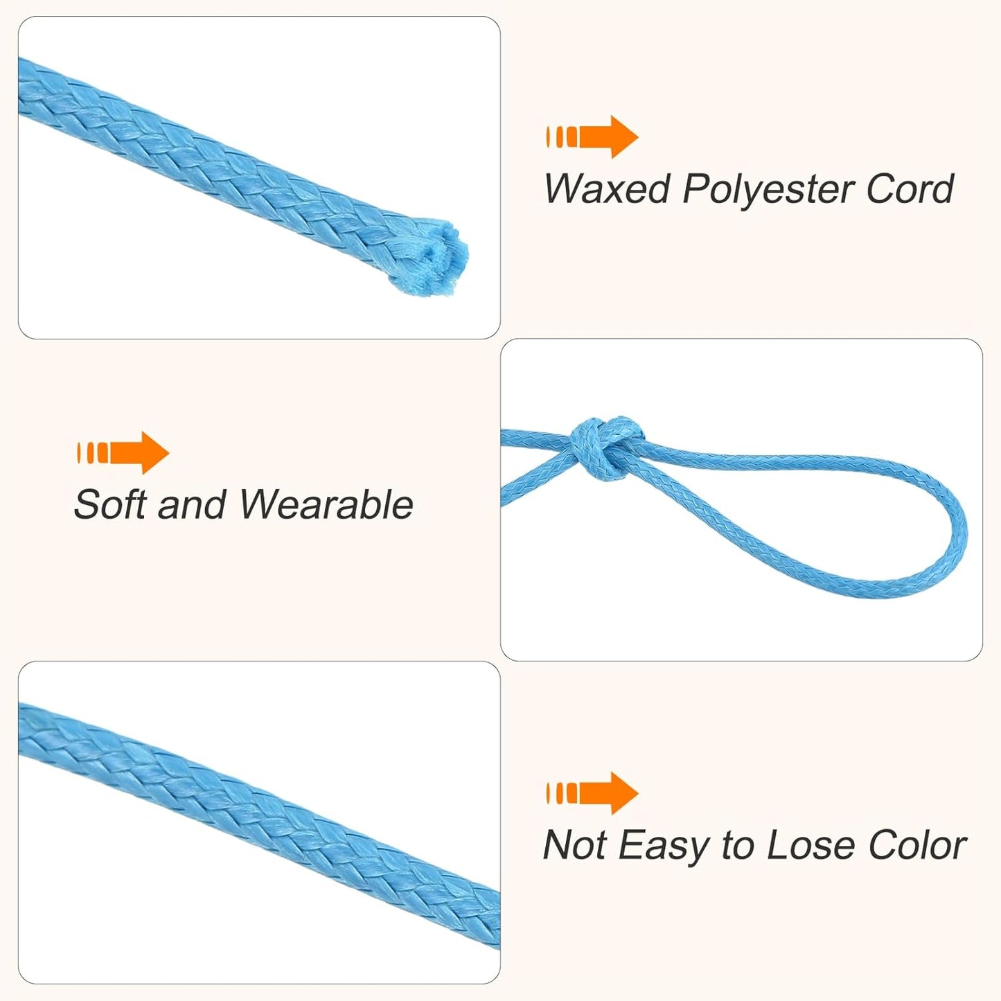 MECCANIXITY Waxed Cord 1mm Waxed Polyester Cord 175 Yard Wax String for Bracelet Making,Necklaces, Beading,Jewelry Making and DIY Crafts(Sky Blue)