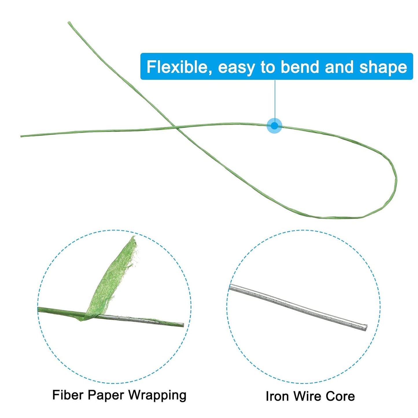 PATIKIL 26 Gauge 16" Floral Stem Wire, 100 Pcs Paper Wrapped Iron Artificial Flower Stem Accessories for DIY Bouquet Stem and Craft Decoration, Light Green