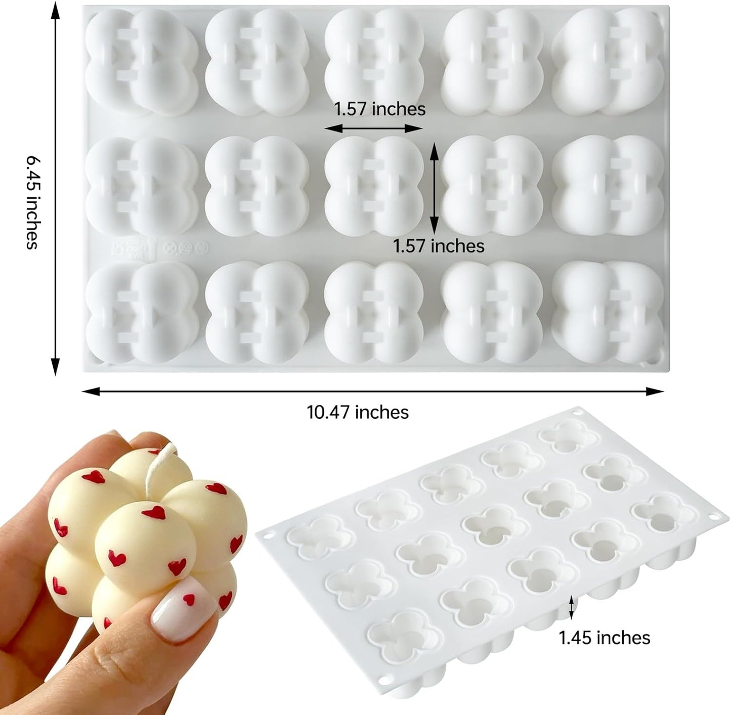 JDH 3D Bubble Candle Silicone Molds 15 Cavity Cube Silicone Candle Molds Soap Mold for Candle Making,Soap Making Bubble Cake Mold Baking Mousse Cake Dessert Jelly Ice Cream