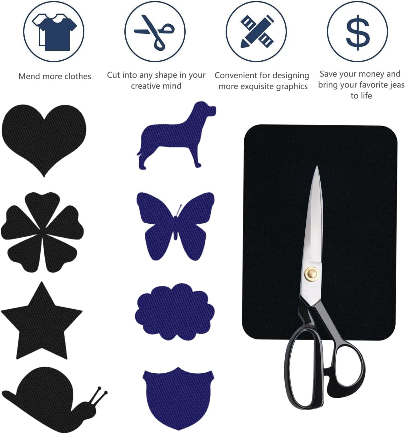 MOONSJONES Iron on Patches for Clothes Fabric Repair, 8 PCS Premium Strongest Glue Cotton Gear Reparing Patch for Holes Inside & Outside Pants, Jeans, Jacket, Hat, Canvas (7.5 cm x 10.5 cm-Blue)