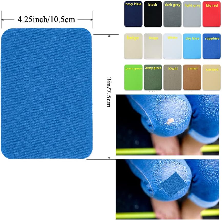 12PCS Fabric Iron on Patches Inside & Outside Strong Glue 100% Cotton Repair Patch for Clothes Pants Mending and Decorating, Army Green