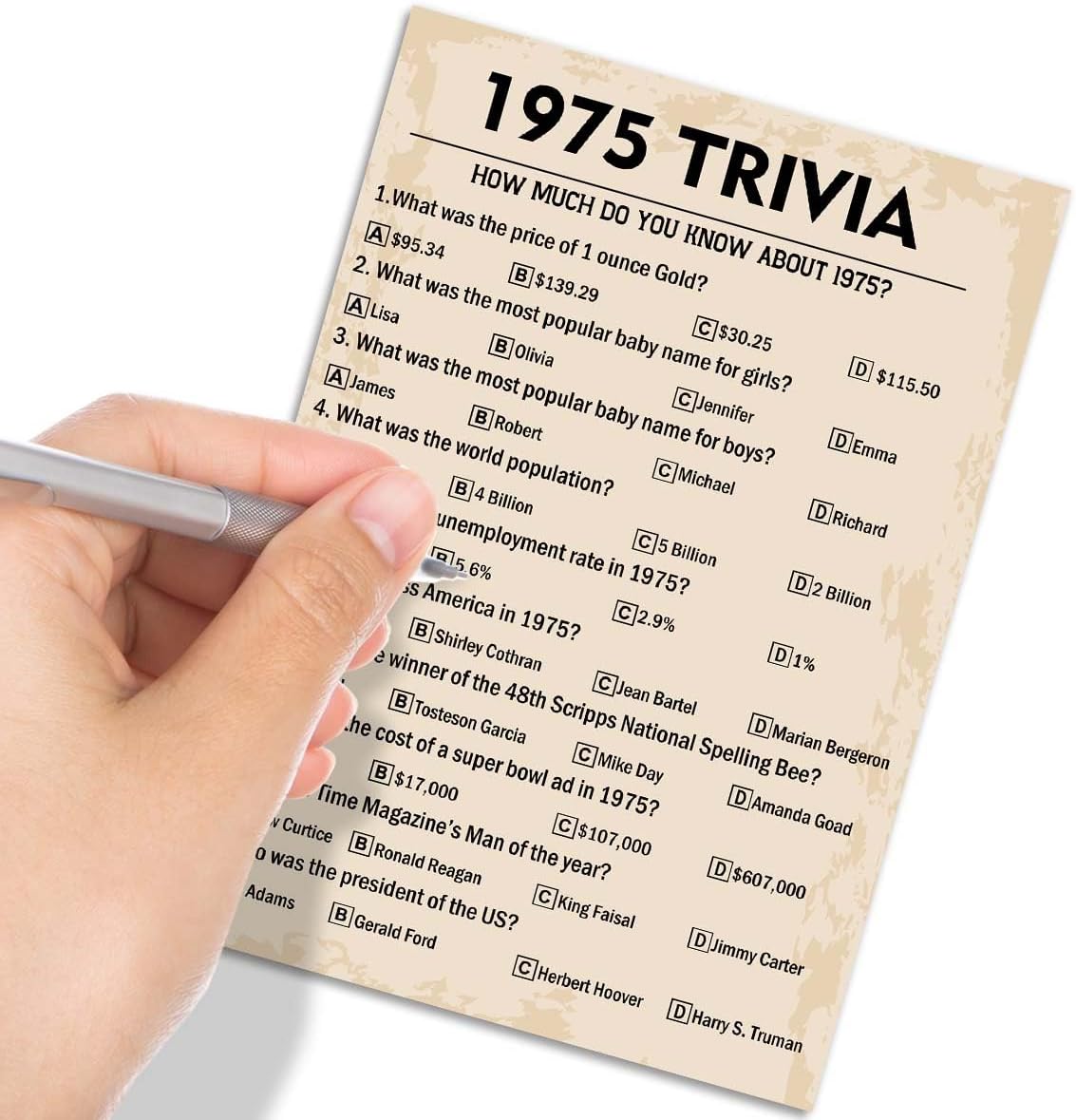 50th Birthday Party Games, 1975 Trivia Games, Birthday Party Supplies for Adults, Fun 1975s Party Game，Pack of 30 Cards