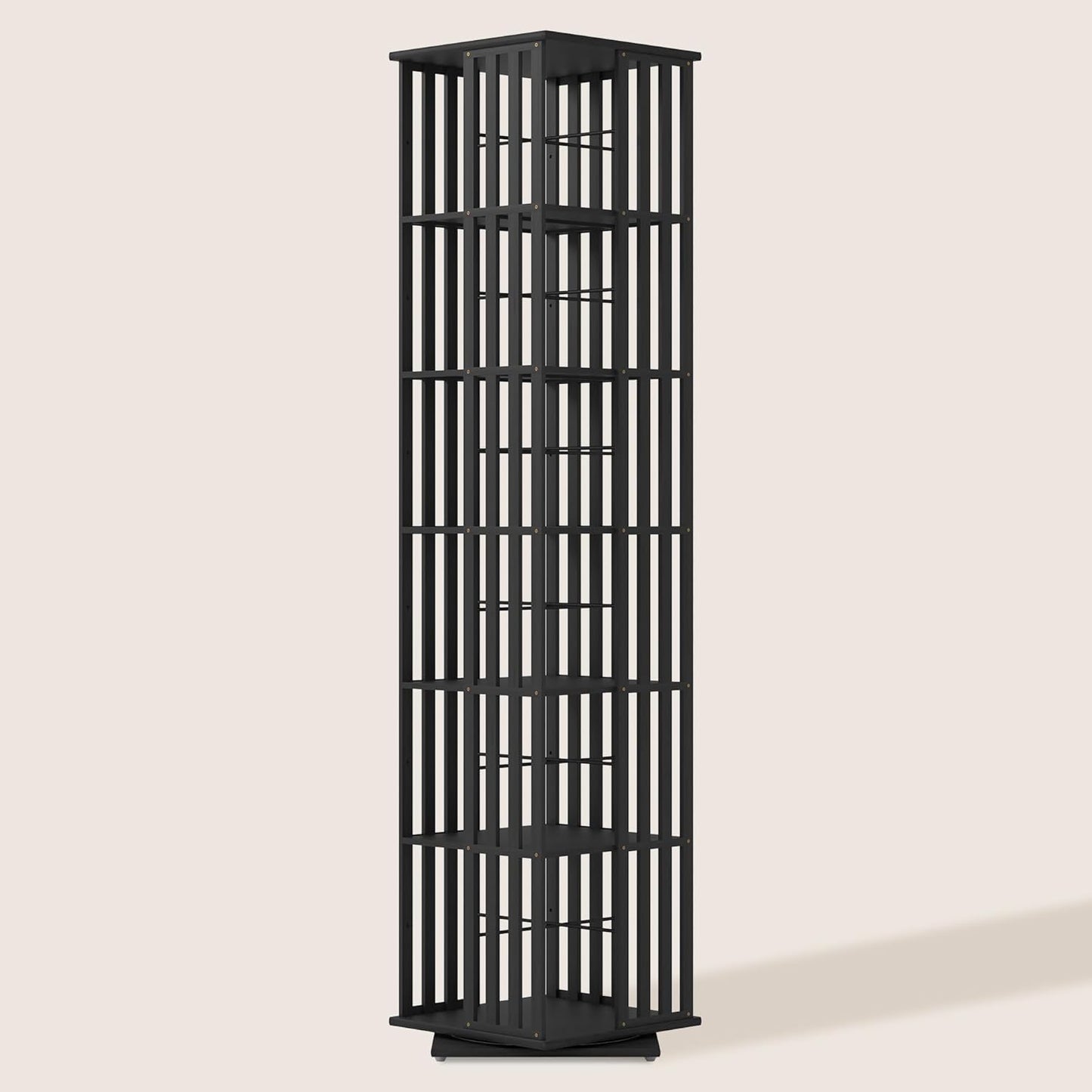 XIMN 360° Rotating Bamboo CD/DVD Shelf - 6-Tier Space-Saving Media Storage Cabinet for Movies, Organizer with Super Compact Design (Black, 6 Tier)