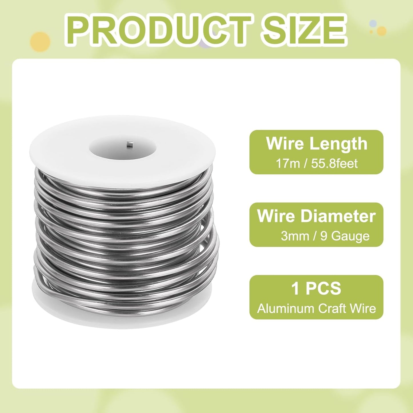 MECCANIXITY 9 Gauge Anodized Aluminum Craft Wire Bendable Bonsai Training Wire 56 Feet 3mm for Sculpting Crafts Wreath Floral Beading Jewelry Making, Silver Tone