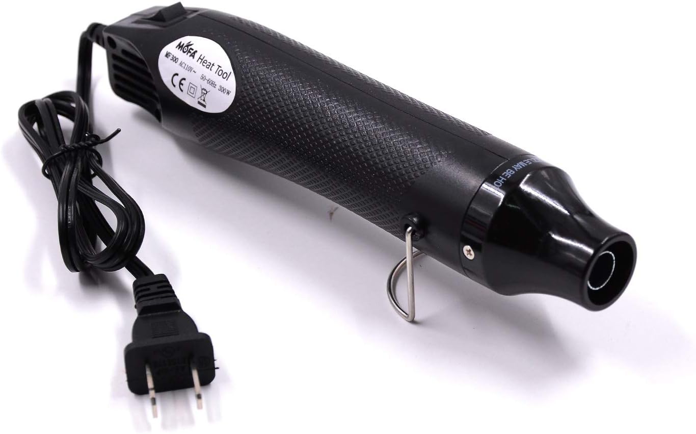 Heat Gun,mofa Hot Air Gun Tools Shrink Gun with Stand For DIY Embossing And Drying Paint Multi-Purpose Electric Heating Nozzle 300W 110V (Black,Black)