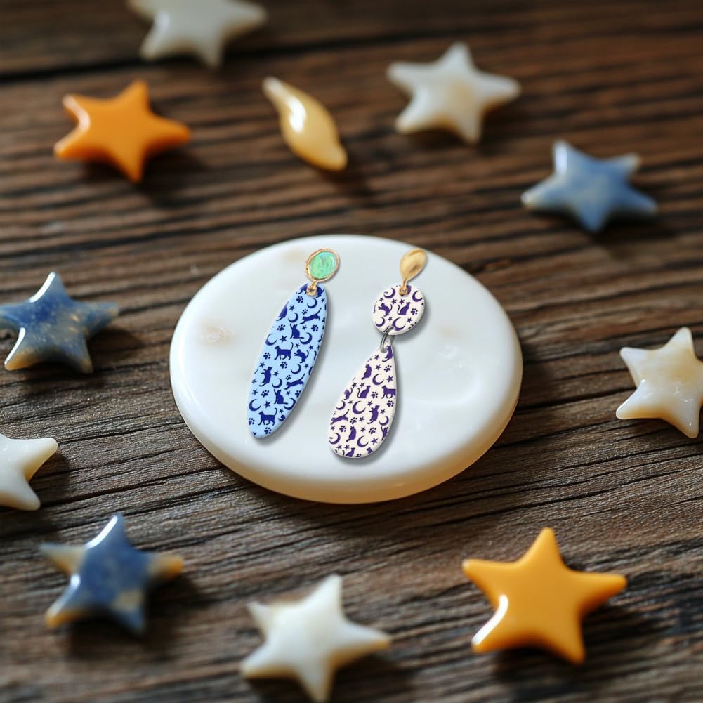 CHGCRAFT Cat Polymer Clay Texture Sheets Moon Stars Texture Stamp Sheets Silicone Texture Stamp Clay Texture Mat Texture Sheets for Polymer Clay Jewelry and Clay Earrings Tools