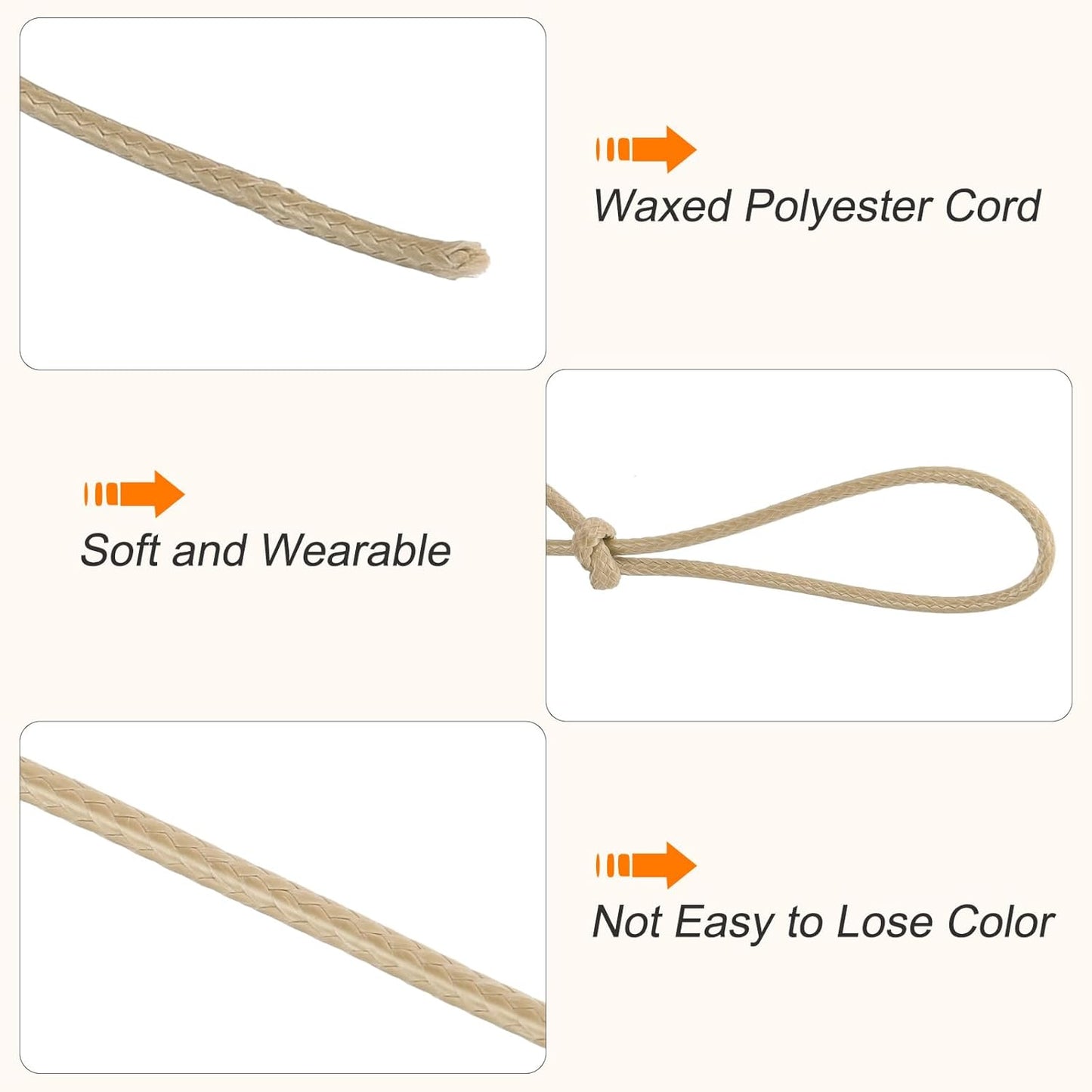 MECCANIXITY Waxed Cord 3mm Waxed Polyester Cord 44 Yard Wax String for Bracelet Making, Necklaces, Beading, Jewelry Making and DIY Crafts(Khaki)