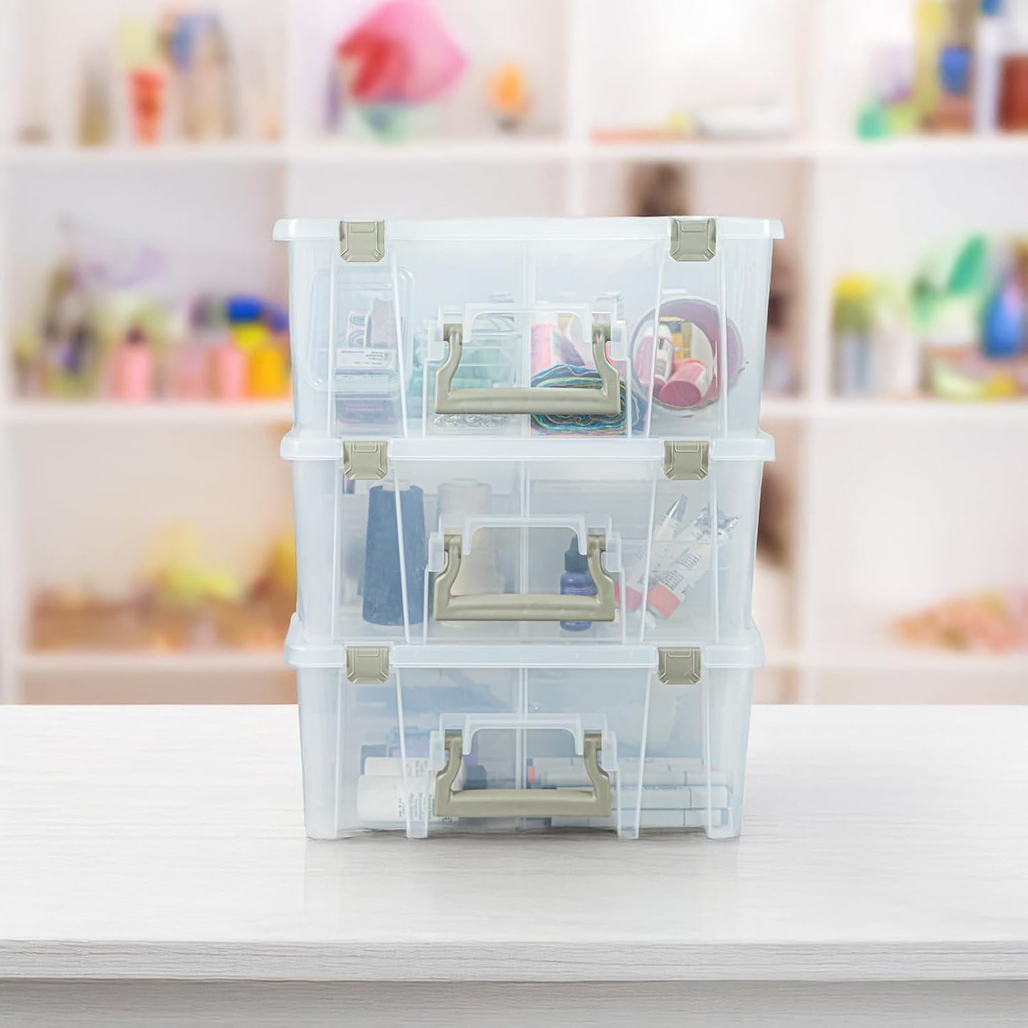 ArtBin 6990SO Super Satchel Double Deep Compartment Box - Art Storage with 8 Removable Compartments, Smart Closure for Craft Supplies (Gold - Pack of 1)