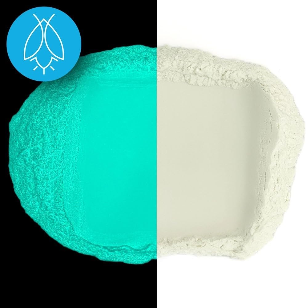 Glow in The Dark Pigment Powder - Neutral and Fluorescent Color for Art Painting, Fine Art, Nail Art Paint, and DIY Crafts - Long Lasting, 10+ Color Options - Neutral Aqua - (60 Grams/ 2.12 oz)