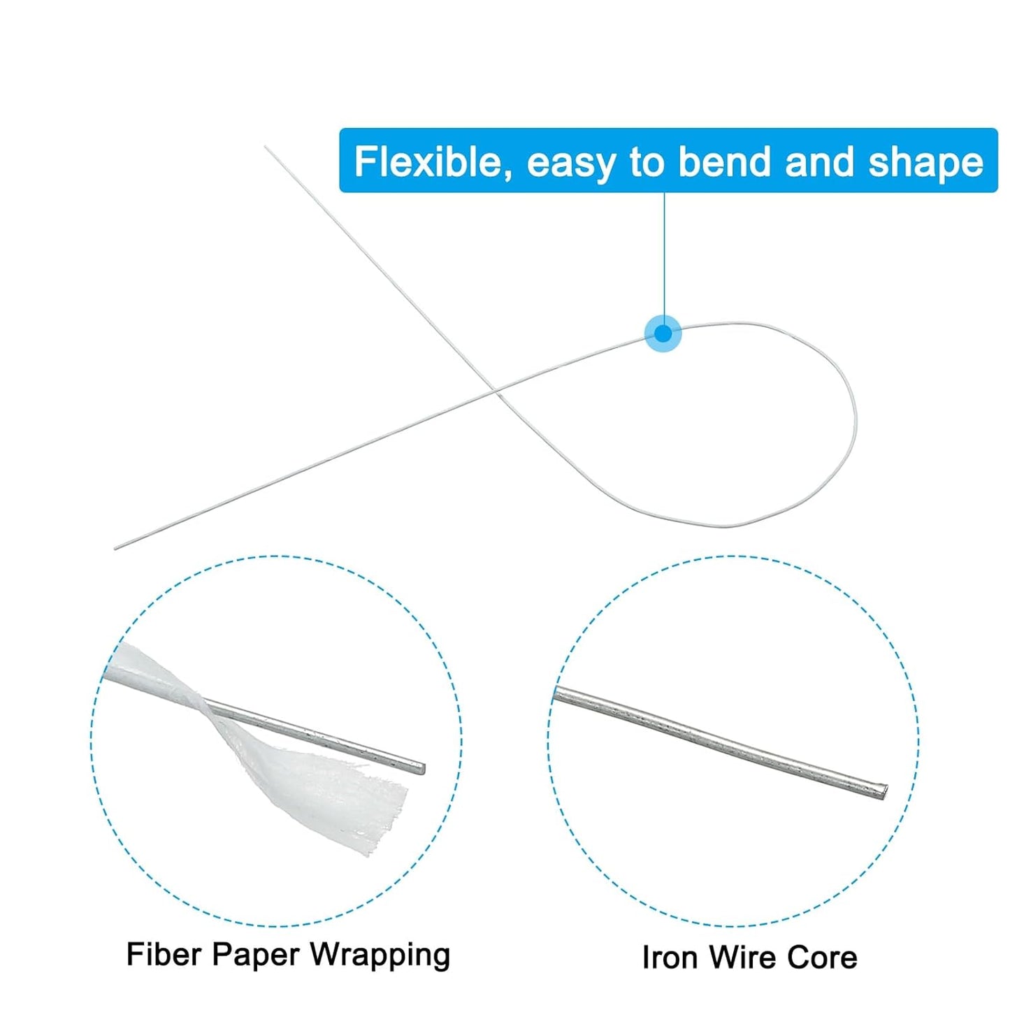 PATIKIL 24 Gauge 16" Floral Stem Wire, 100 Pcs Paper Wrapped Iron Artificial Flower Stem Accessories for DIY Bouquet Stem and Craft Decoration, White