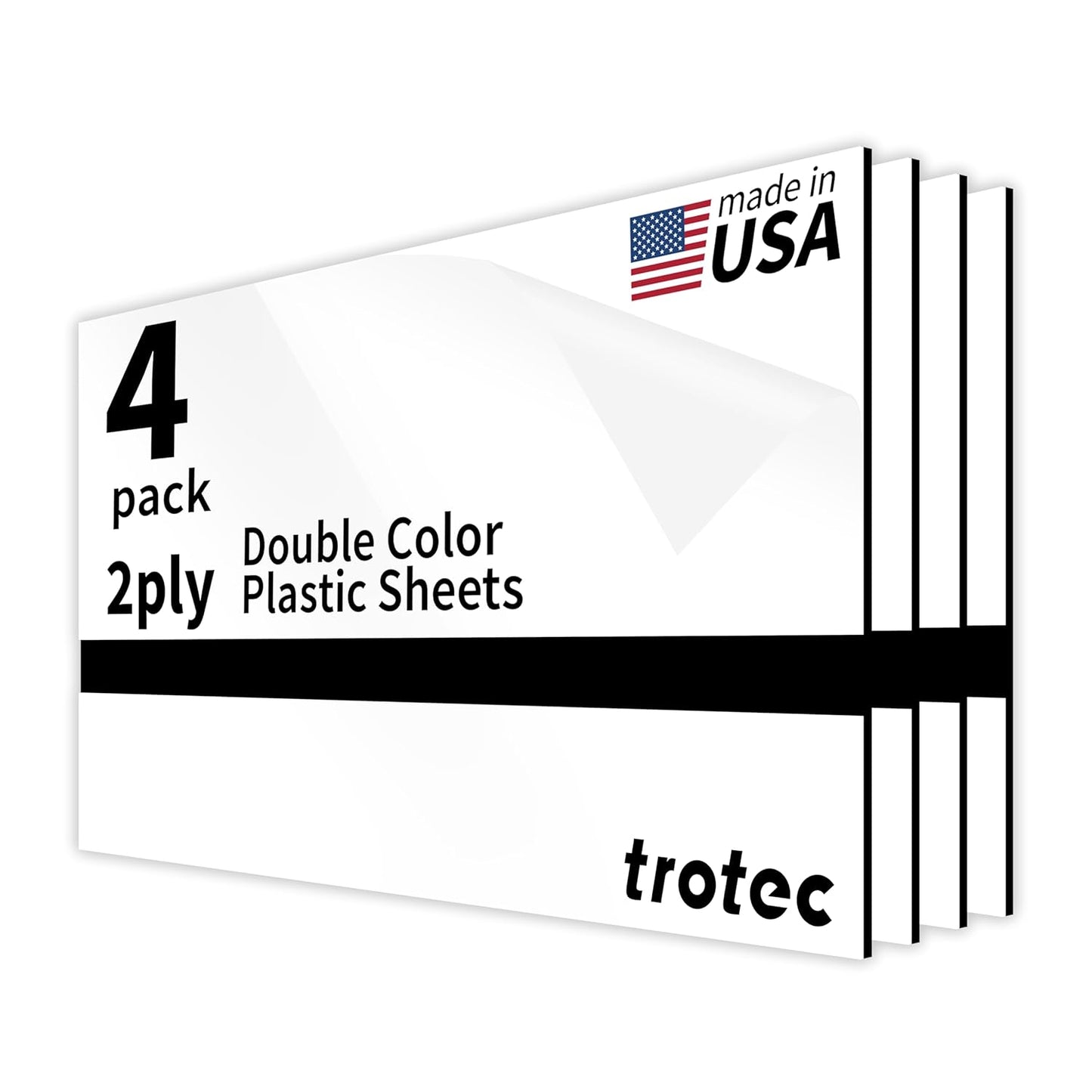 Trotec TroLase | 12"x24"x1/16", 4 Pcs | Gloss White/Black | 2 Ply | Modified Acrylic | Laser Engraving Double Color Plastic Sheet | Engraving Blanks for Laser, Saw, Guillotine | Made in USA