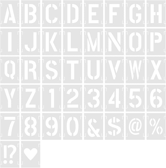 2 Inch 42 Pcs Reusable Letter Number Symbol Stencils, Plastic Painting Templates for Wood Wall Fabric Rock Chalkboard Signage School Door Porch DIY Art Craft Decoration Projects