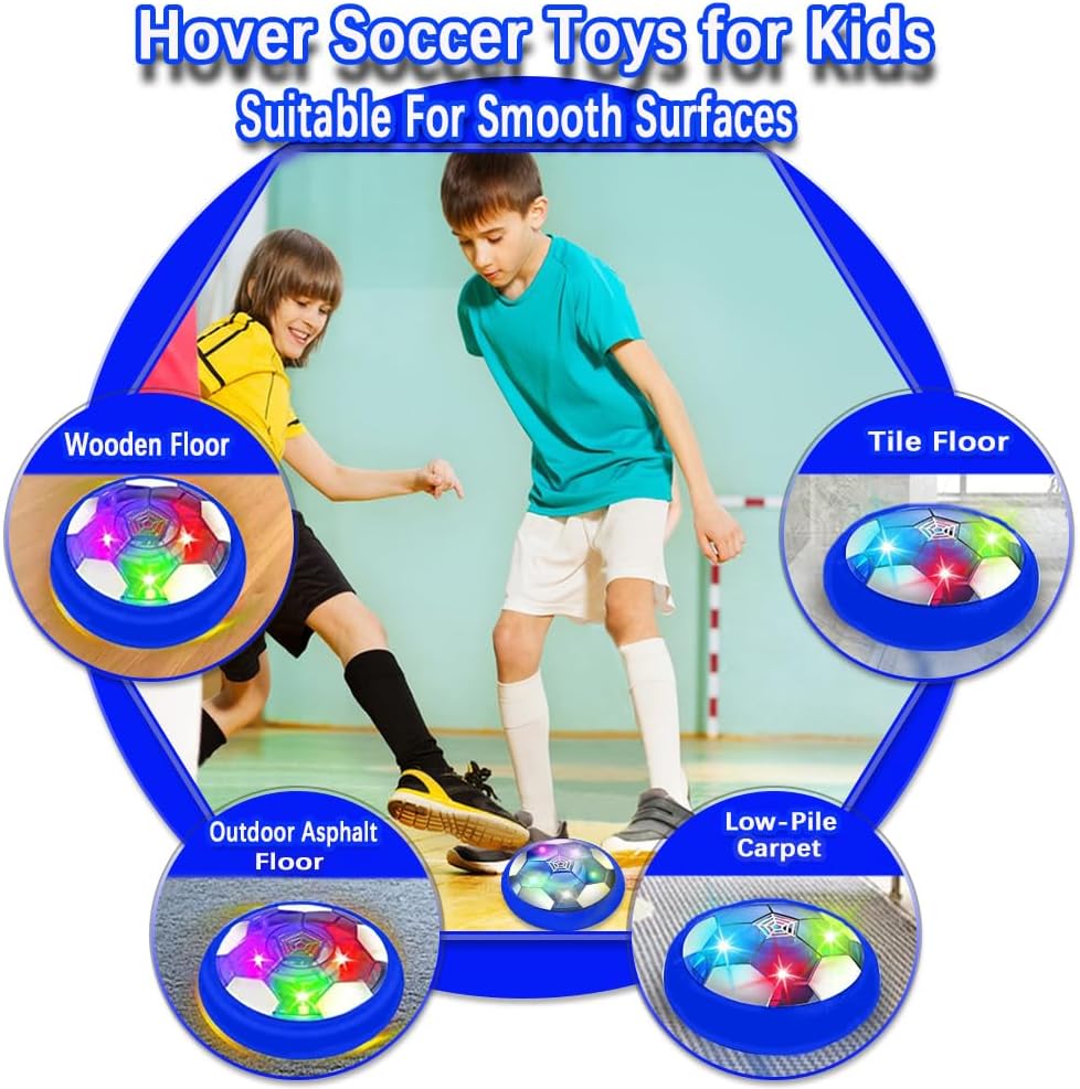 VNVDFLM Kids Toys Hover Soccer Ball with LED Light and Soft Foam Bumper, Air Floating Soccer Ball - Indoor Outdoor Game Gifts for Boys & Girls (Age 3-9) (Blue)