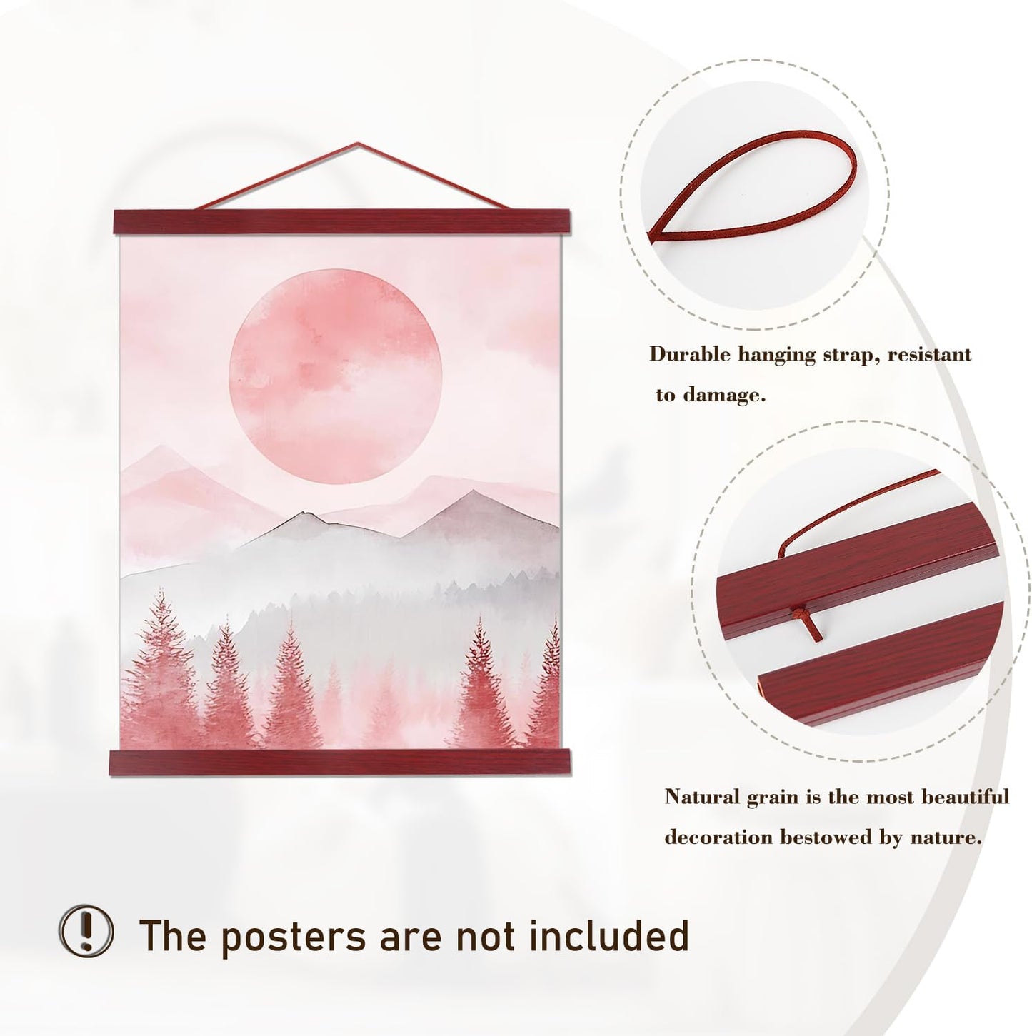 Artmag Magnetic Poster Hanger Frame, 17x22 17x24 17x31 Light Wood Wooden Magnet Canvas Artwork Print Poster Hangers Frames Hanging Kit (Mahogany, 17")