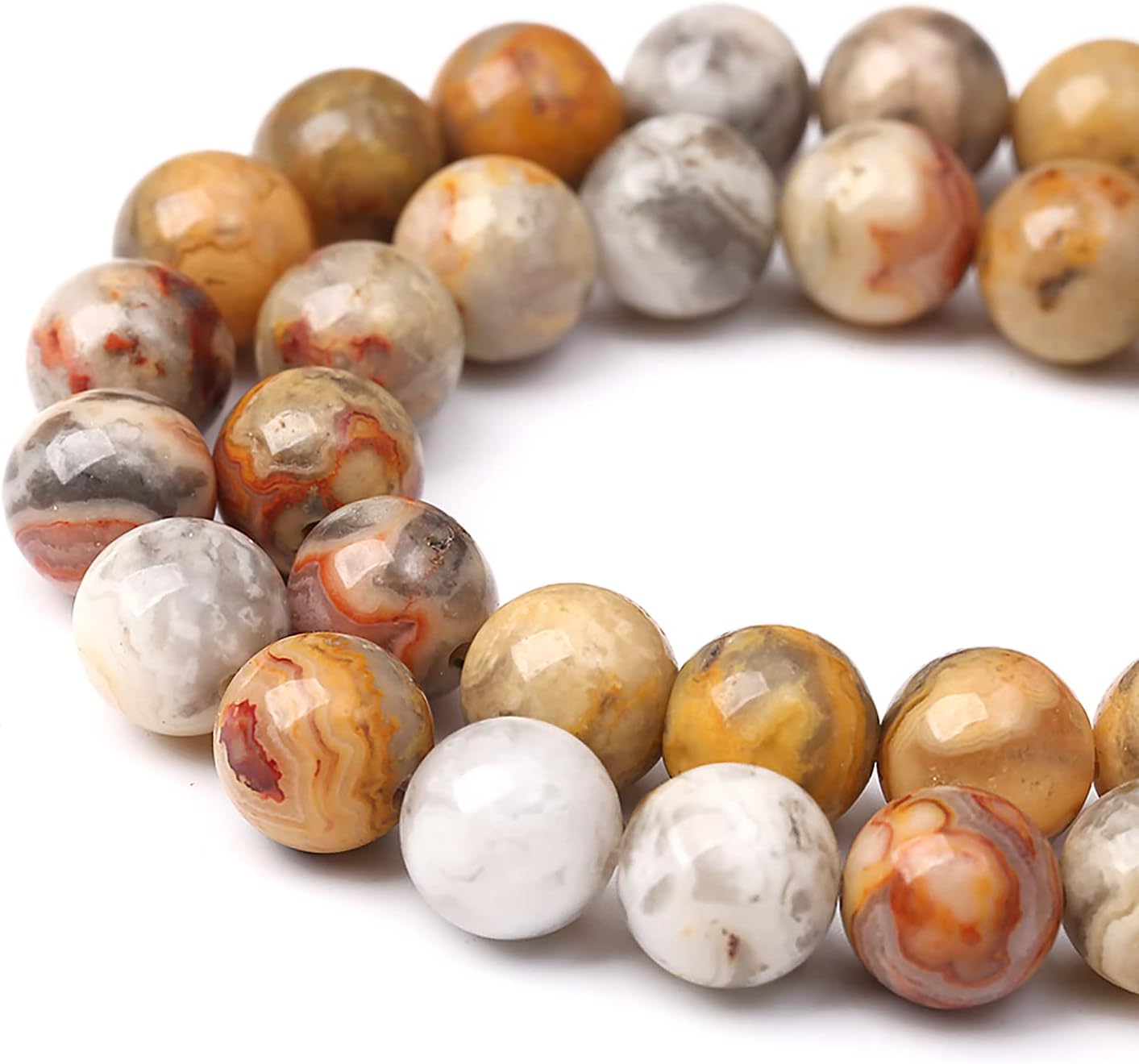 38pcs 10mm Natural Stone Beads Crazy Lace Agate Healing Energy Gemstone Round Loose Beads for Jewelry Making DIY Bracelet Necklace