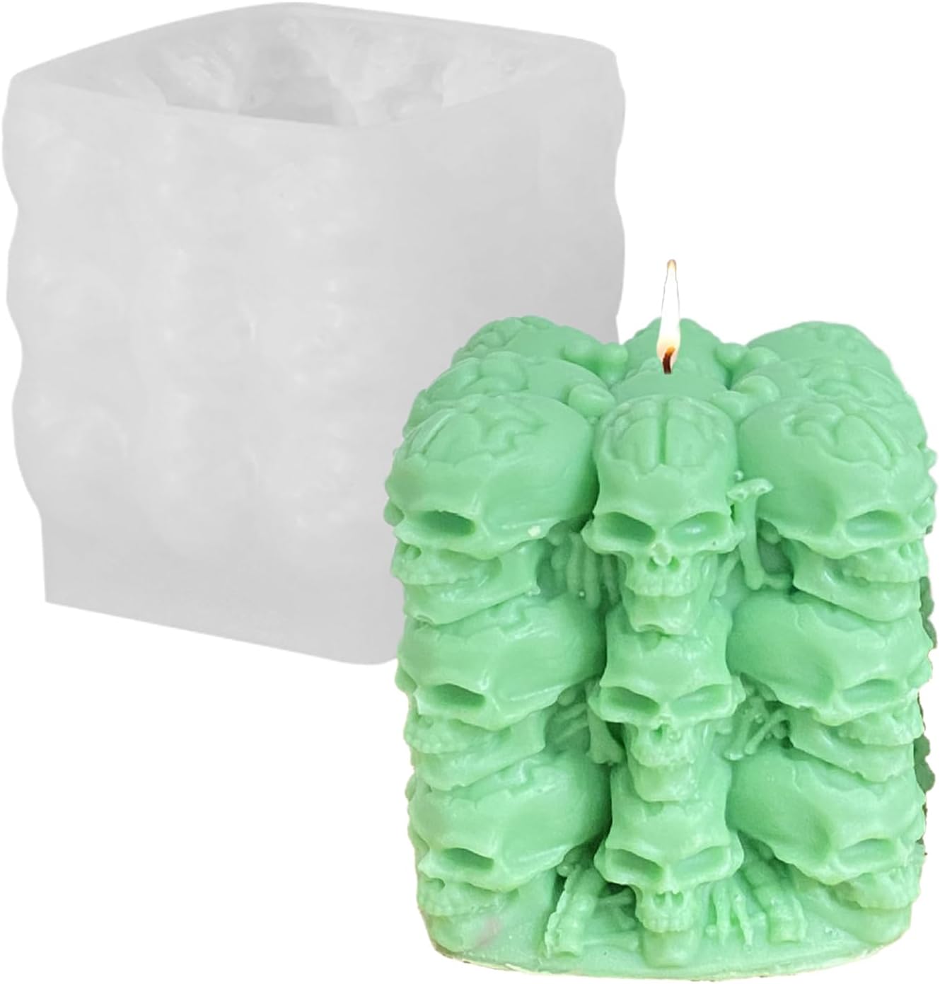 Halloween Candle Molds,1PC Cube Bubble Skull Silicone Candle Mould,3D Silicone Mold for Epoxy Resin Handmade Aromatherapy Candles Wax Soap Halloween Decor (Skul Pattern)