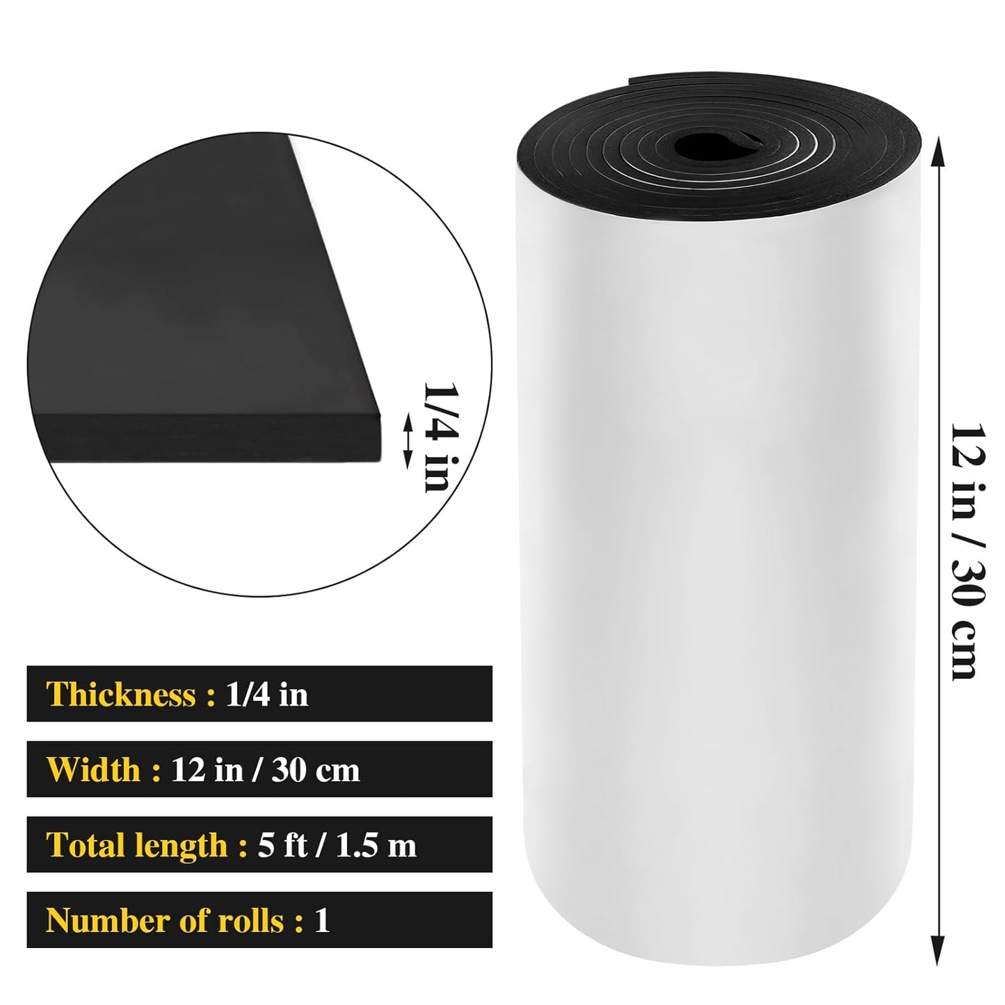 Adhesive Foam Roll Neoprene Sponge Foam Sheet Roll Closed Cell Insulation Closed Cell Foam Sheet Soundproof Foam Padding (Black, 12x59x1/4 Inches)